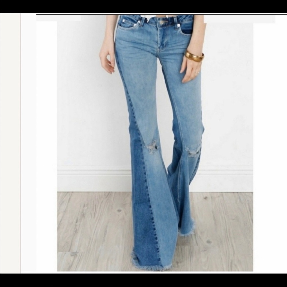 NWOT! RARE Free People Two Tone Color Blocked Flares Jeans